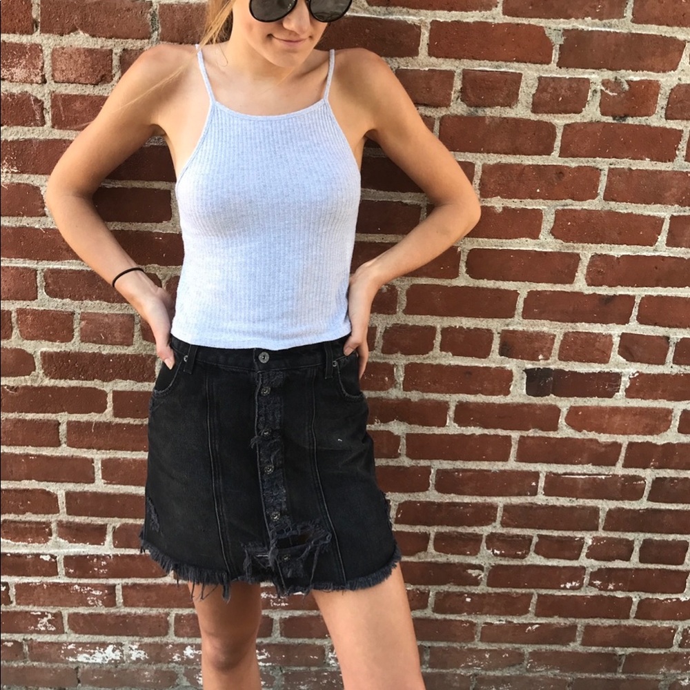 Black carmar / LF ripped denim high waisted skirt